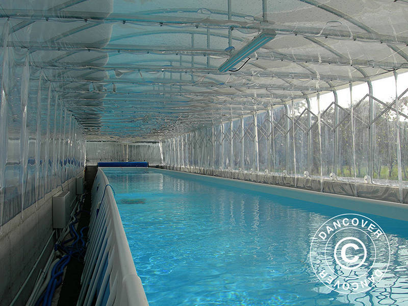 Tunnel di copertura per piscine, pieghevole, 6x8,24x2,7m, Bianco/Trasparente