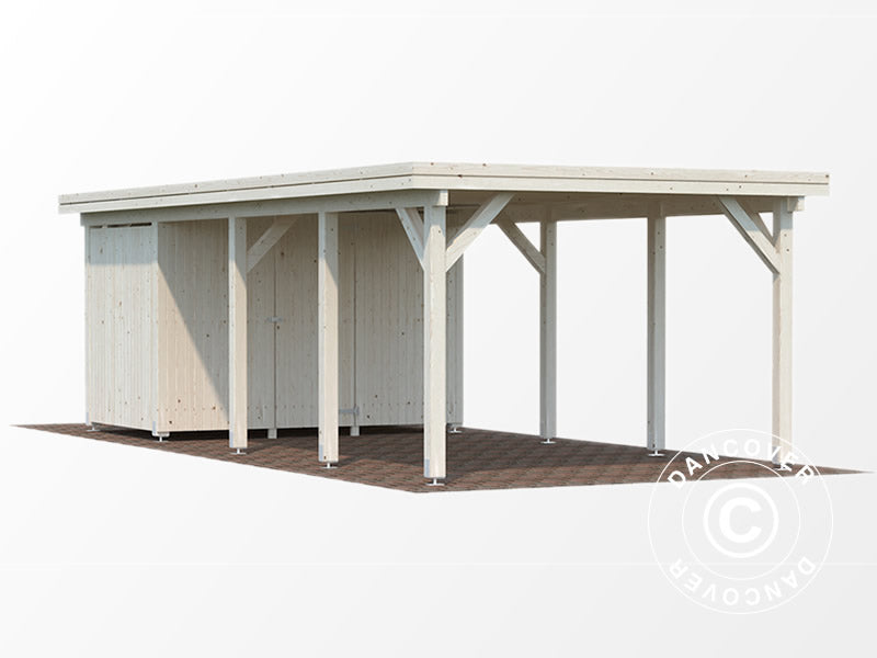 Wood Carport w/Shed 3,6x7,62x2,32m 23,1m2 Natural