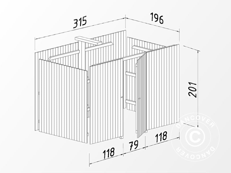 Carport aus Holz mit Schuppen, 3,6x7,62x2,32m, 23,1m², Natur