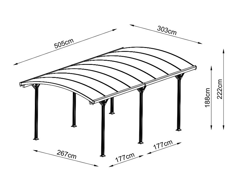 Carport Boston, 3,03x5,05x2,22m, Grau