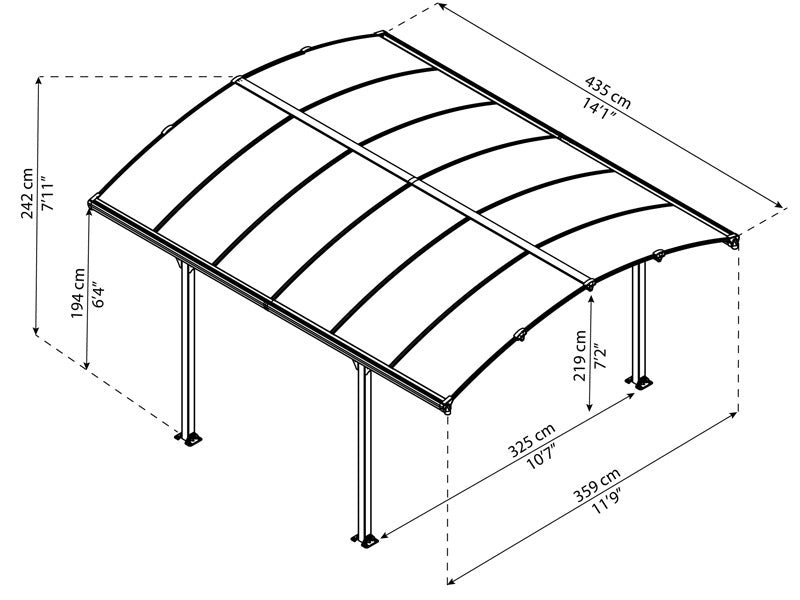 Carport Arcadia, Palram/Canopia, 3,59x4,35m, Grau