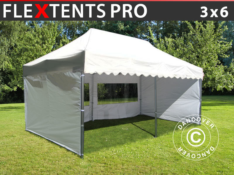Faltzelt FleXtents PRO "Wave" 3x6m Weiß, mit 6 Seitenwänden