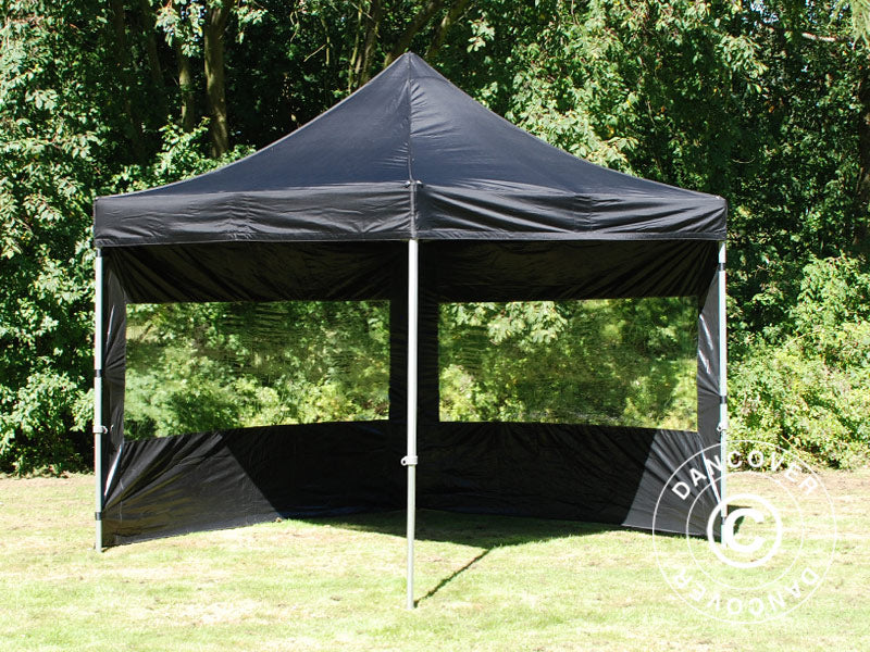 Faltzelt FleXtent PRO 3x3m Schwarz, mit 4 Seitenwänden