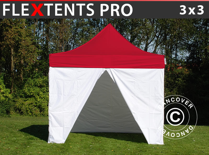 Tente pliante FleXtents® PRO, tente médicale et d’urgence, 3x3m, Rouge/Blanc, 4 parois latérales incluses