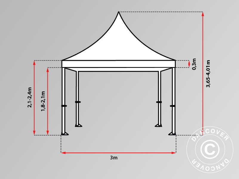 Gazebo pieghevole FleXtents PRO Peak Pagoda 3x3m Bianco, incluso 4 pareti laterali