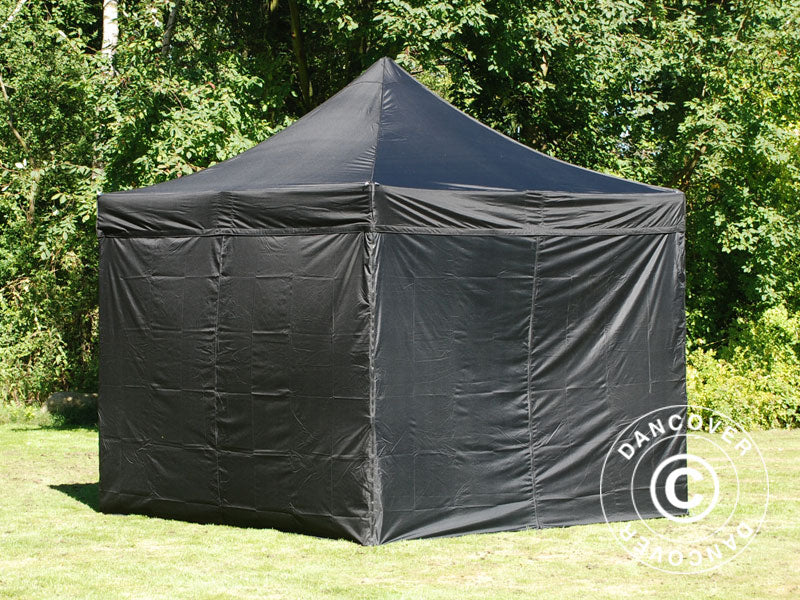 Gazebo pieghevole FleXtents Xtreme 50 3x3m Nero, inclusi 4 fianchi