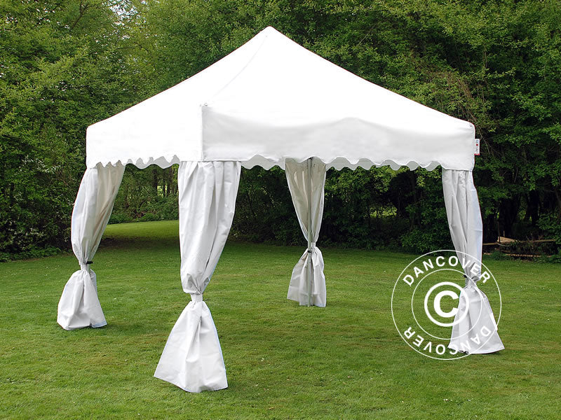 Gazebo pieghevole FleXtents PRO "Wave" 3x3m Bianco, incl. 4 tendaggi decorativi
