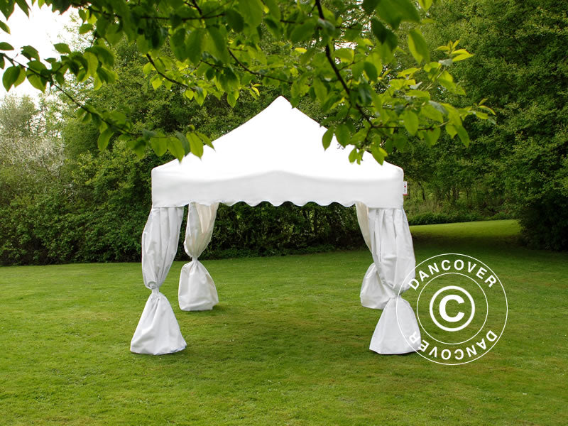 Gazebo pieghevole FleXtents PRO "Wave" 3x3m Bianco, incl. 4 tendaggi decorativi