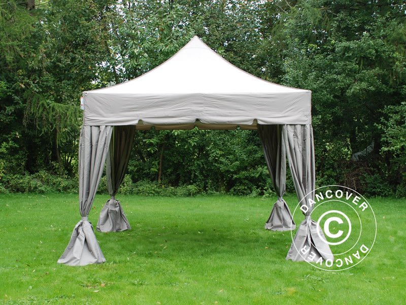 Tente Pliante FleXtents PRO "Peaked" 3x3m Latte, avec 4 rideaux decoratifs