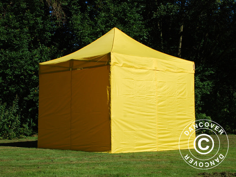 Faltzelt FleXtents PRO 3x3m Gelb, mit 4 Seitenwänden