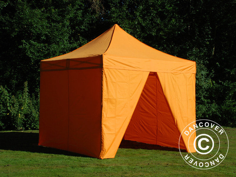 Faltzelt FleXtents PRO 3x3m Orange, mit 4 Seitenwänden