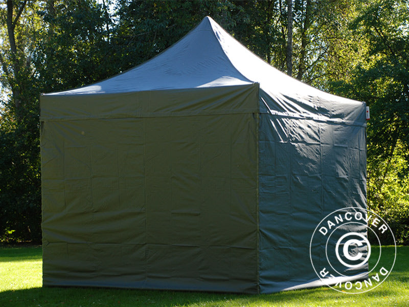 Faltzelt FleXtents PRO 3x3m Grau, mit 4 Seitenwänden