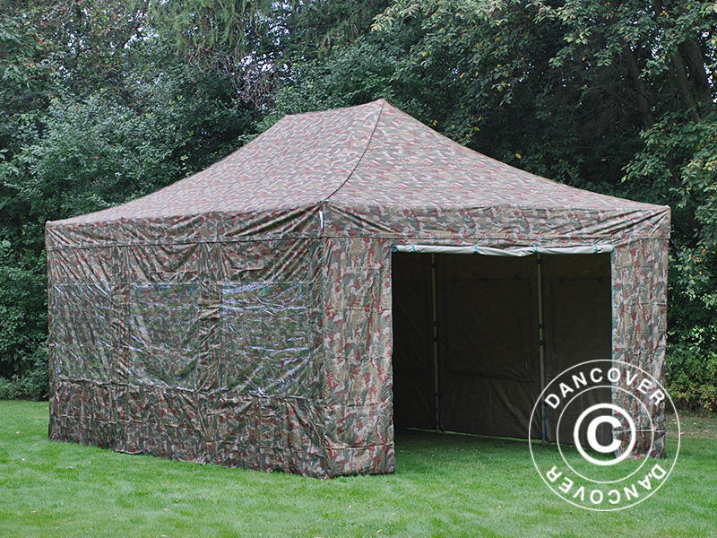 Faltzelt FleXtents PRO 4x6m Camouflage, mit 8 Seitenwänden