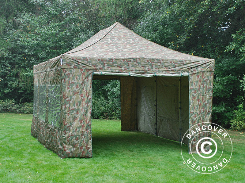 Faltzelt FleXtents PRO 4x6m Camouflage, mit 8 Seitenwänden