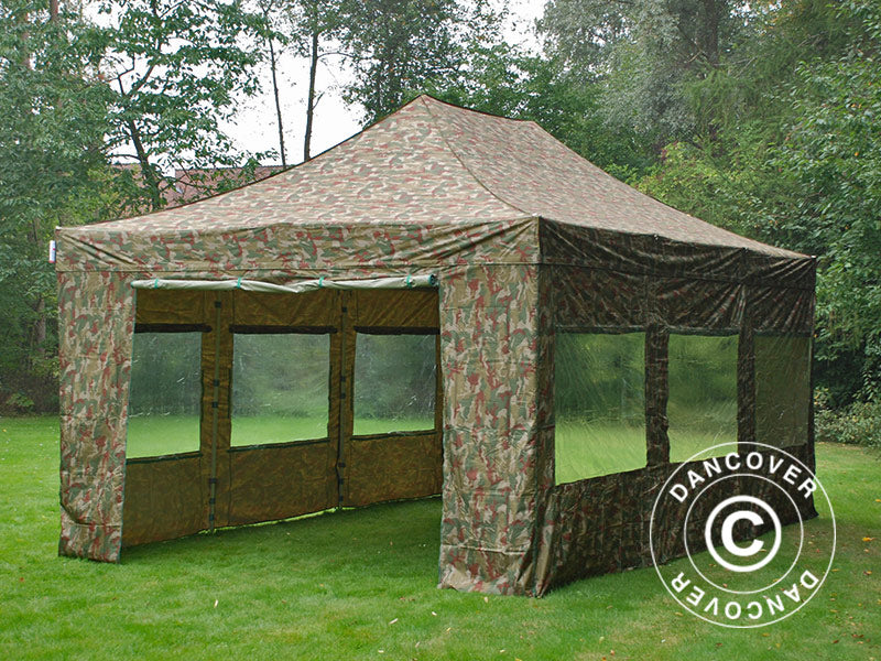 Faltzelt FleXtents PRO 4x6m Camouflage, mit 8 Seitenwänden