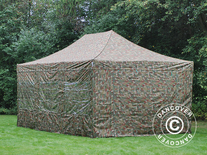 Faltzelt FleXtents PRO 4x6m Camouflage, mit 8 Seitenwänden