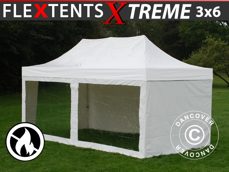 Faltzelt FleXtents Xtreme 50 Heavy Duty 3x6m Weiß, mit 6 Seitenwänden