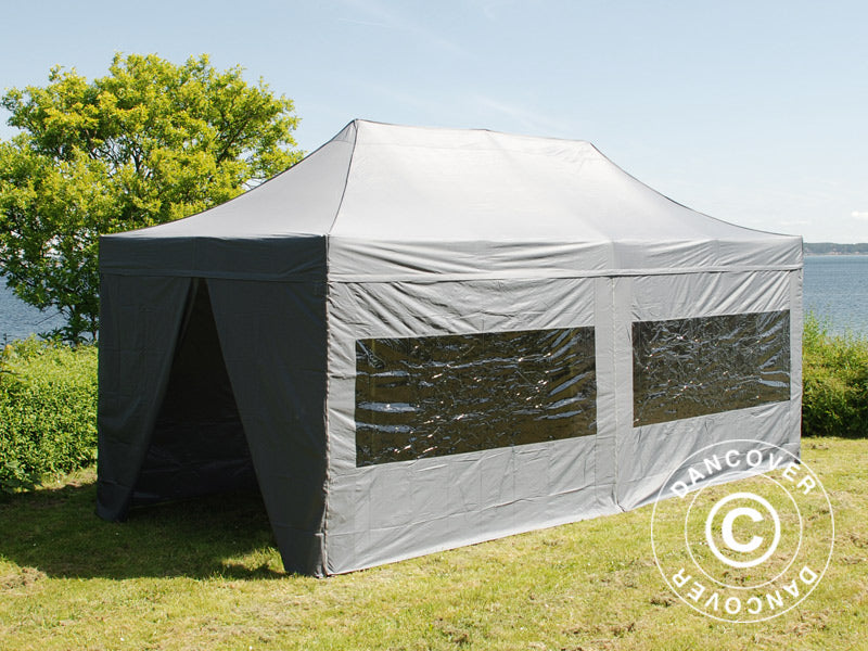 Faltzelt FleXtents PRO 3x6m Grau, mit 6 Seitenwänden