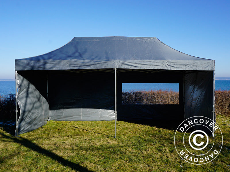 Faltzelt FleXtents PRO 3x6m Grau, mit 6 Seitenwänden