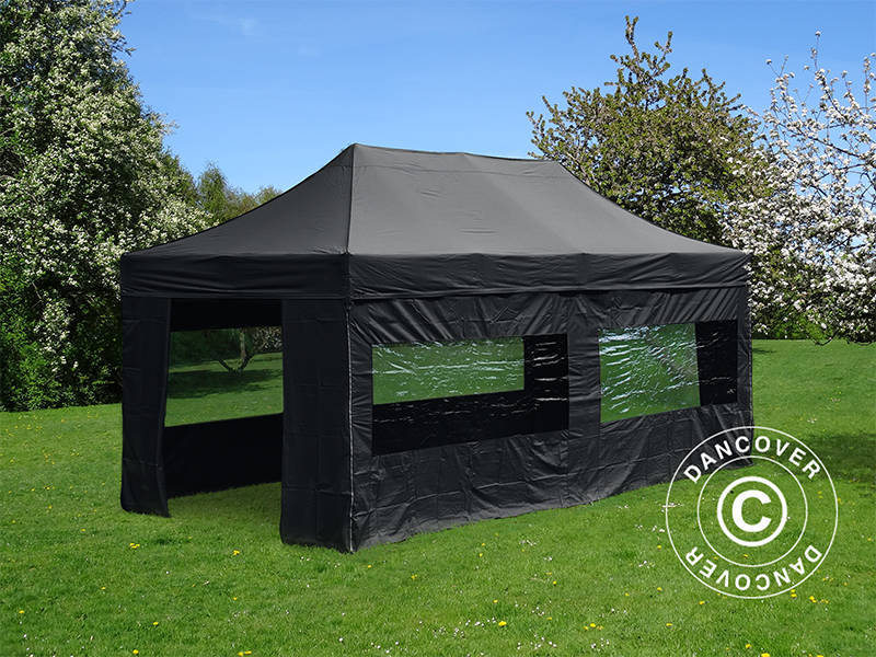 Faltzelt FleXtents PRO 3x6m Schwarz, mit 6 Seitenwänden