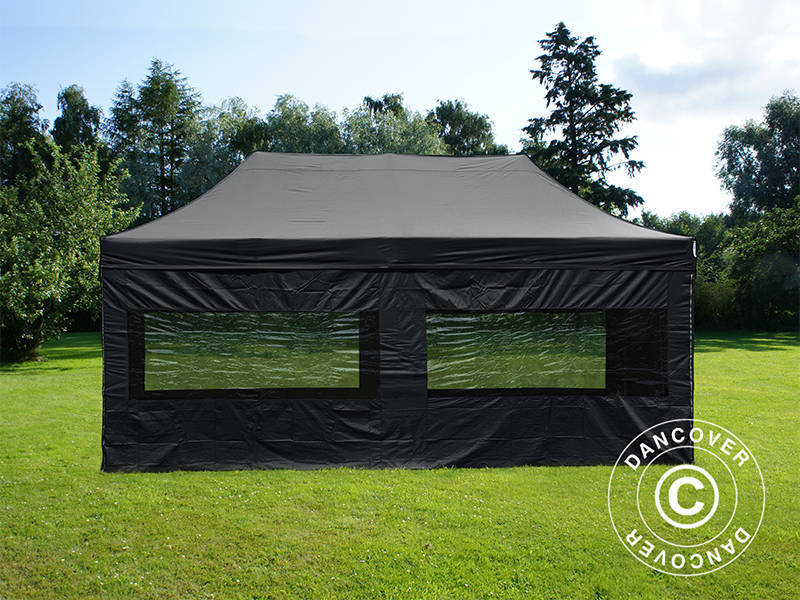Faltzelt FleXtents PRO 3x6m Schwarz, mit 6 Seitenwänden