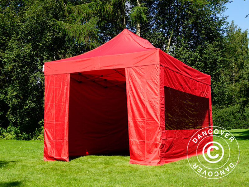Faltzelt FleXtents PRO 3x4,5m Rot, mit 4 Seitenwänden