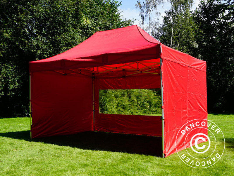 Faltzelt FleXtents PRO 3x4,5m Rot, mit 4 Seitenwänden