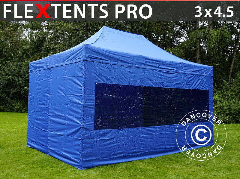 Tente pliante FleXtents PRO 3x4,5m Bleu, avec 4 cotés