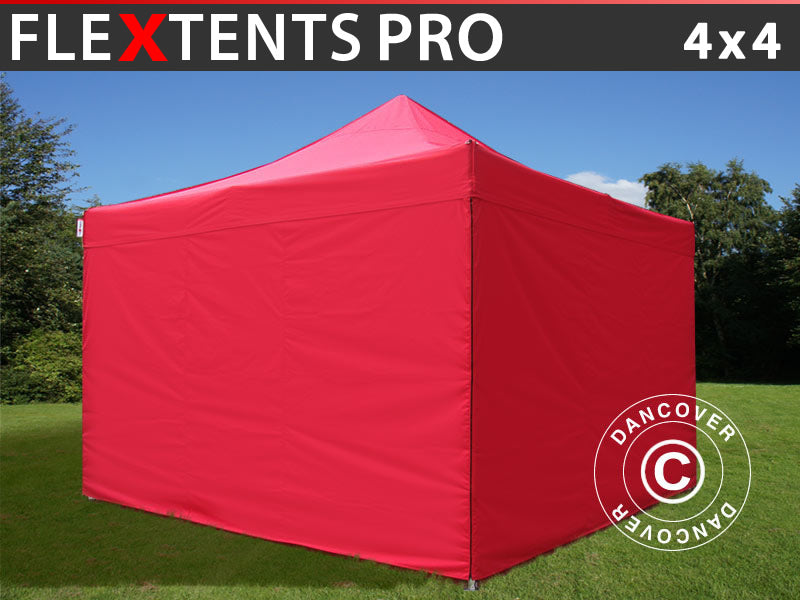 Tente pliante FleXtents PRO 4x4m Rouge, avec 4 cotés