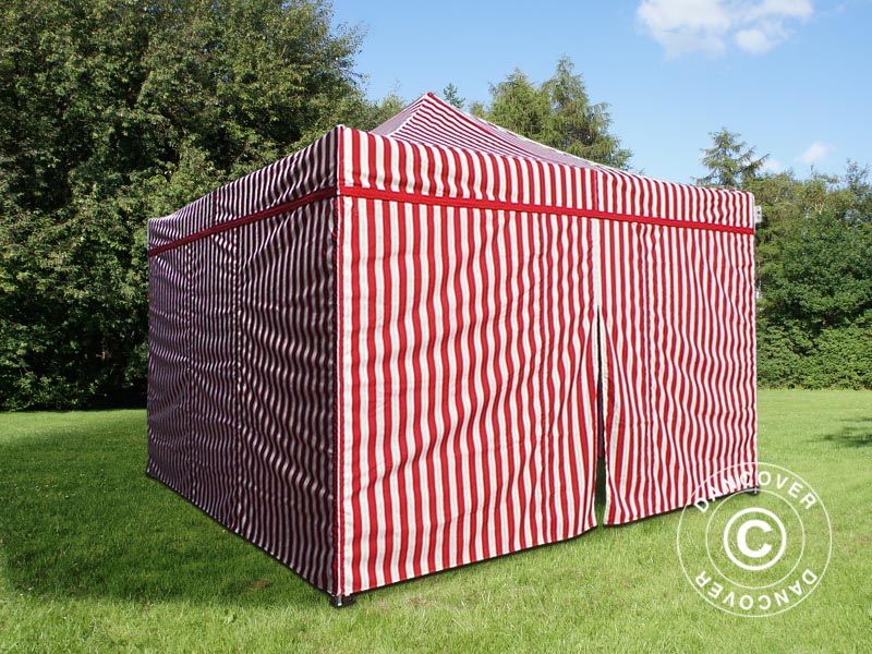 Tente pliante FleXtents PRO 4x4m Rayé, avec 4 cotés