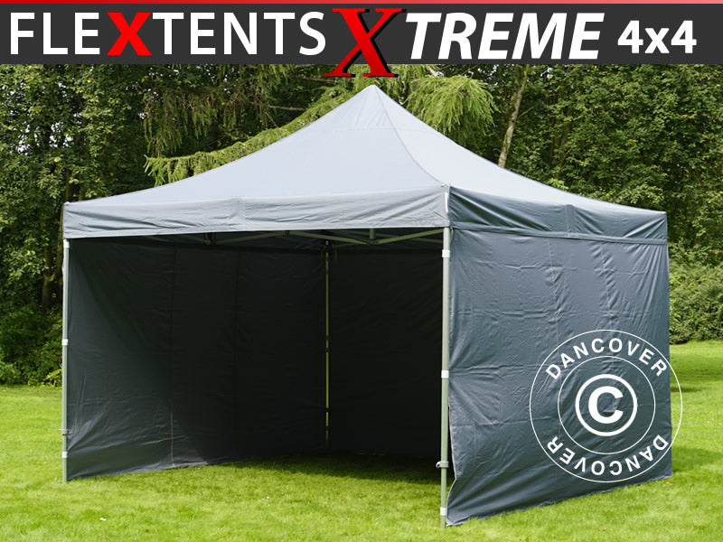 Faltzelt FleXtents Xtreme 50 4x4m Grau, mit 4 Seitenwänden