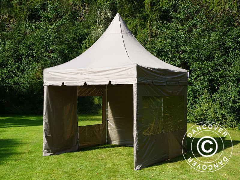 Gazebo pieghevole FleXtents PRO Peak Pagoda 3x3m Latte, incluso 4 pareti laterali