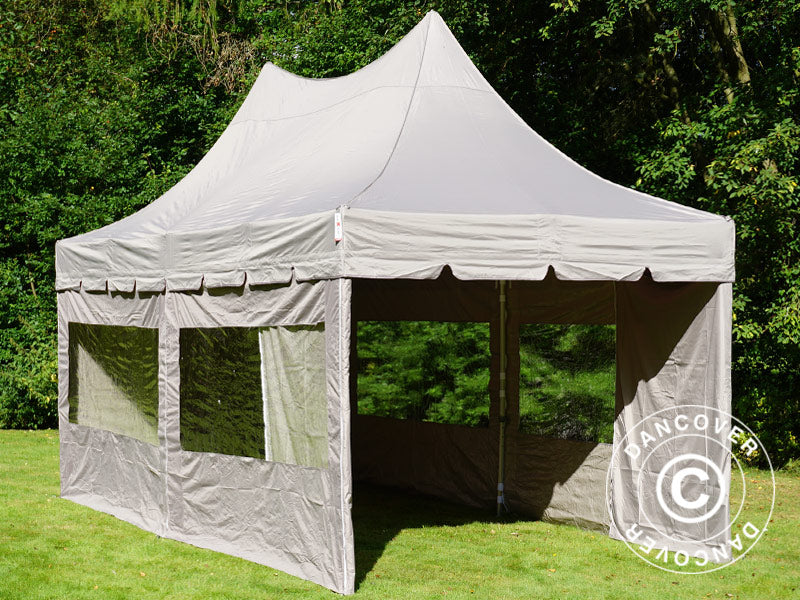 Tente pliante FleXtents PRO Peak Pagoda 3x6m Latte, Incl. 6 parois latérales