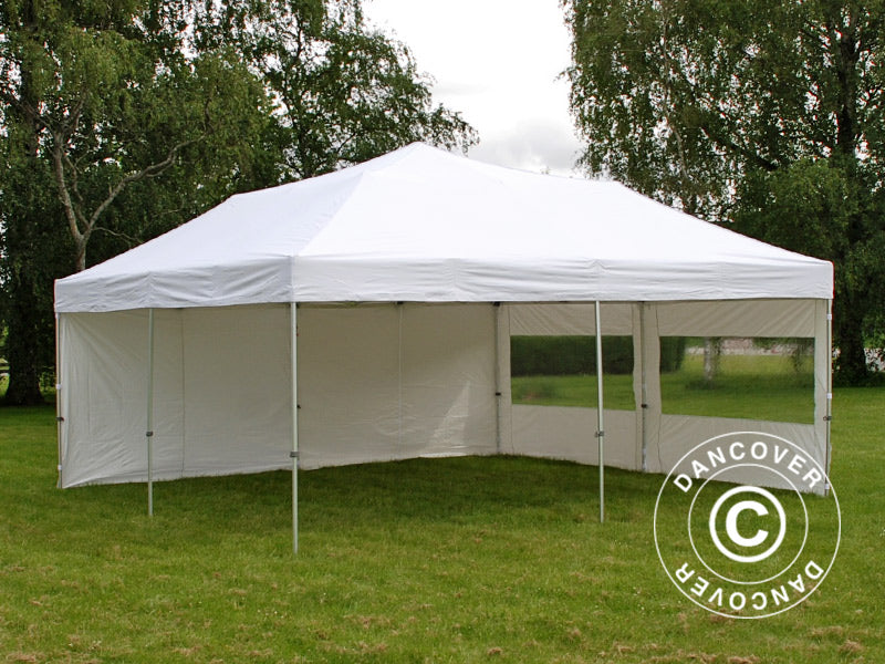 Faltzelt FleXtents PRO 6x6m Weiß, mit 8 Seitenwänden