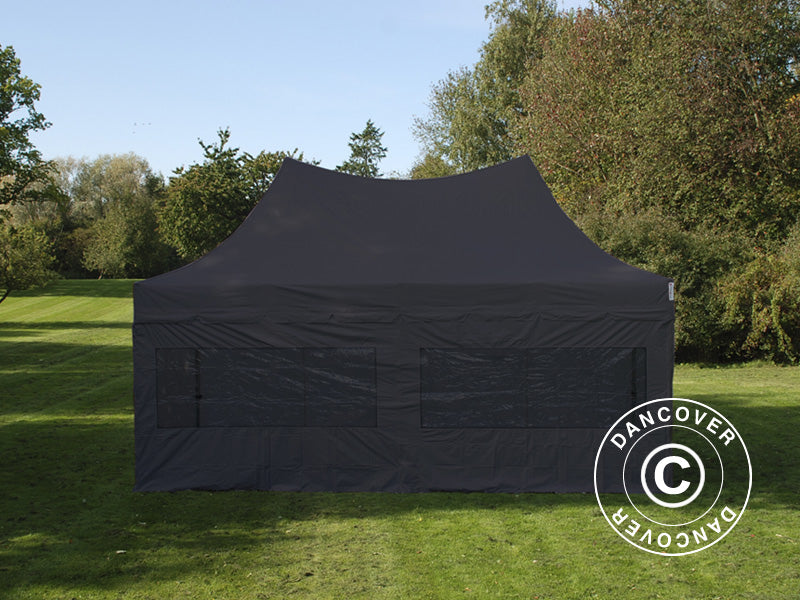 Tente pliable FleXtents PRO Peak Pagoda 3x6m Noir, Incl. 6 parois latérales