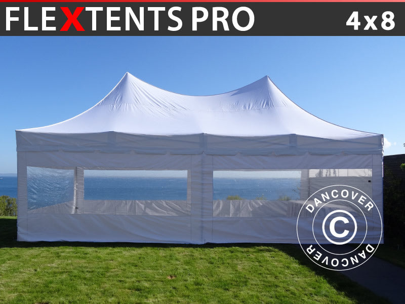Gazebo pieghevole FleXtents PRO Peak Pagoda 4x8m Bianco, incluso 6 pareti laterali