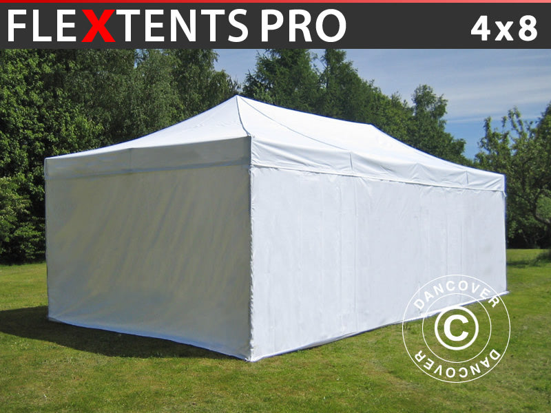 Tente Pliante FleXtents PRO 4x8m Blanc, avec 6 cotés
