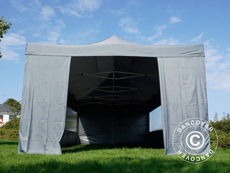 Faltzelt FleXtents PRO 4x8m Grau, mit 6 Seitenwänden