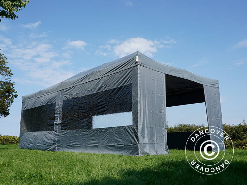 Faltzelt FleXtents PRO 4x8m Grau, mit 6 Seitenwänden