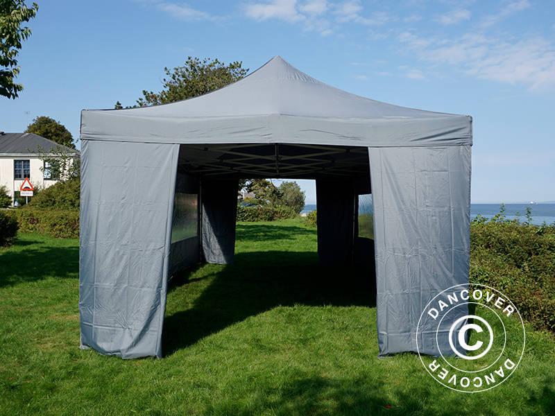 Faltzelt FleXtents PRO 4x8m Grau, mit 6 Seitenwänden