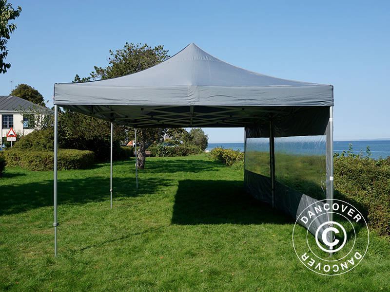Faltzelt FleXtents PRO 4x8m Grau, mit 6 Seitenwänden