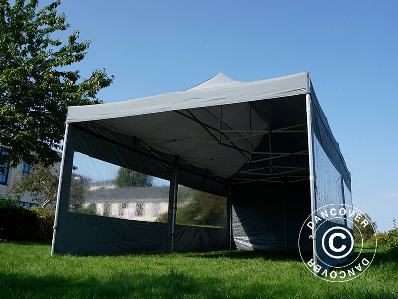 Faltzelt FleXtents PRO 4x8m Grau, mit 6 Seitenwänden