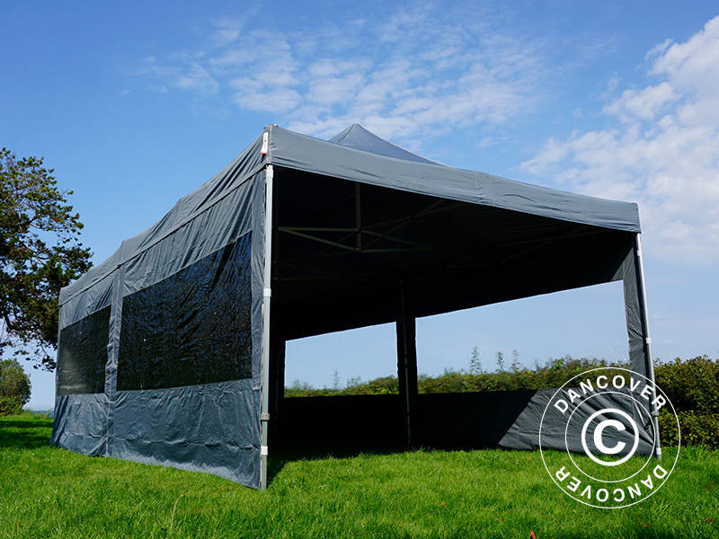 Faltzelt FleXtents PRO 4x8m Grau, mit 6 Seitenwänden