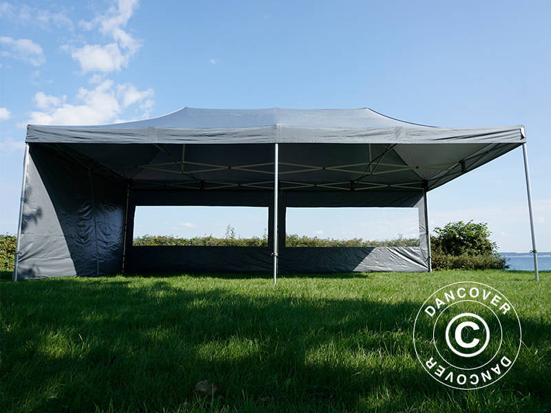 Faltzelt FleXtents PRO 4x8m Grau, mit 6 Seitenwänden