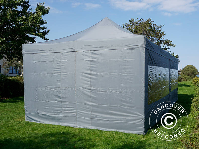 Faltzelt FleXtents PRO 4x8m Grau, mit 6 Seitenwänden