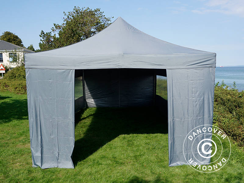 Faltzelt FleXtents PRO 4x8m Grau, mit 6 Seitenwänden