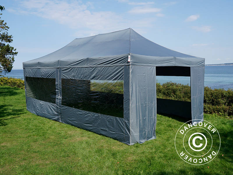 Faltzelt FleXtents PRO 4x8m Grau, mit 6 Seitenwänden