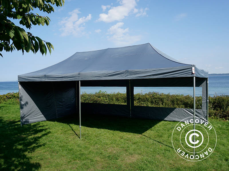 Faltzelt FleXtents PRO 4x8m Grau, mit 6 Seitenwänden