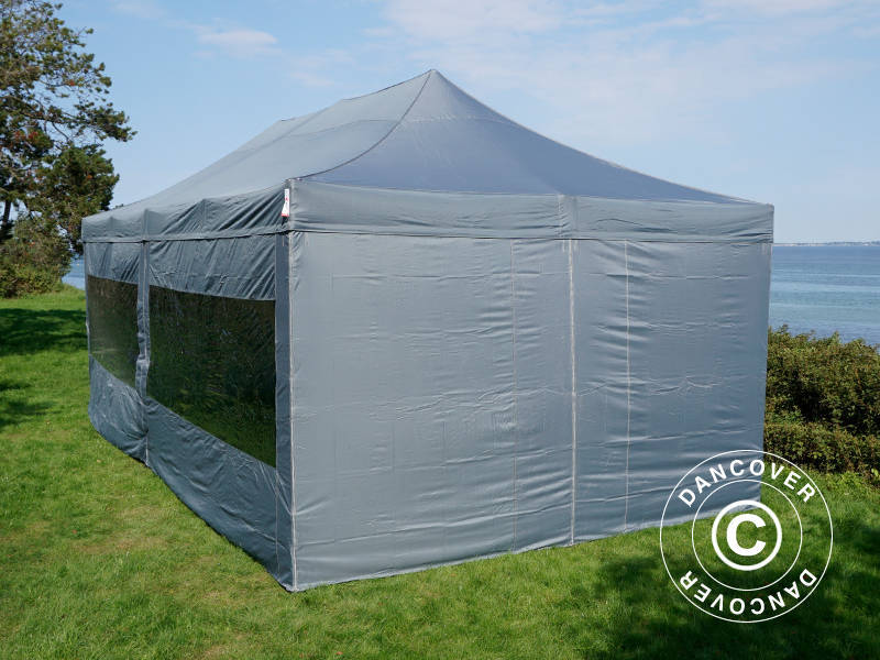 Faltzelt FleXtents PRO 4x8m Grau, mit 6 Seitenwänden