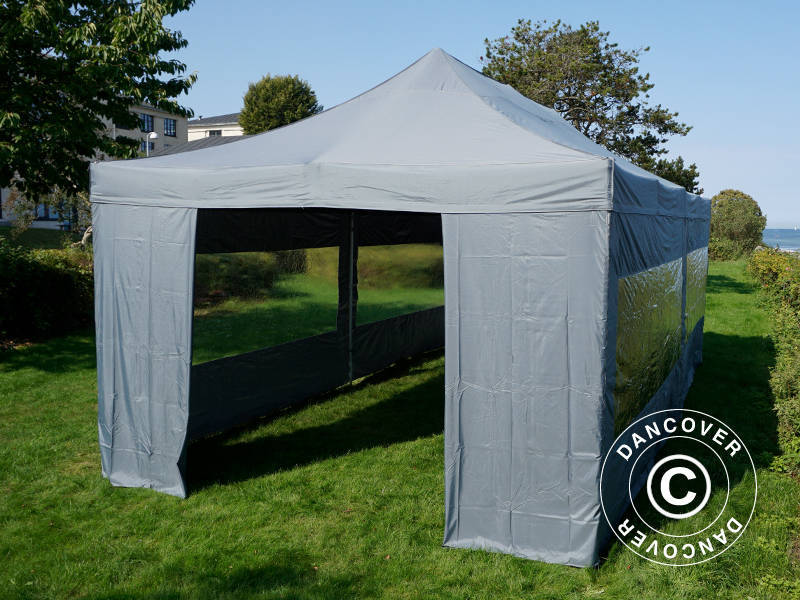 Faltzelt FleXtents PRO 4x8m Grau, mit 6 Seitenwänden